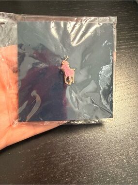 Ralph Lauren Pink Enamel Polo Pin with Gold Accent